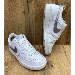 Nike Women Court Vision Low Sneaker Shoes CD5434 111 White Metallic Silver Sz 8
